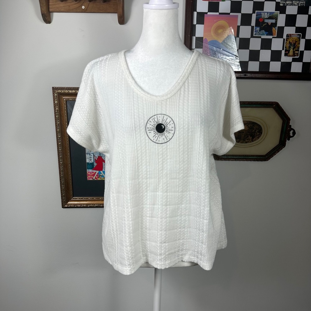 Paper Crane Upcycled‎ White Waffle Knit Relaxed Fit Top